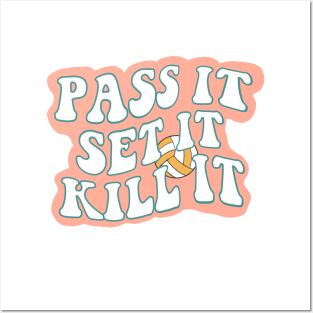 Volleyball gift, pass, set, kill quote pink Posters and Art